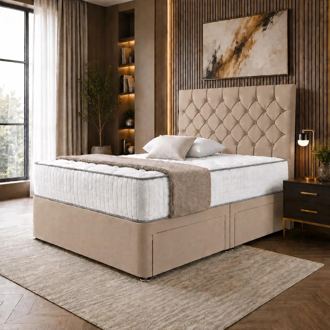 Diamond Tuft Divan Bed in Almond Coniston