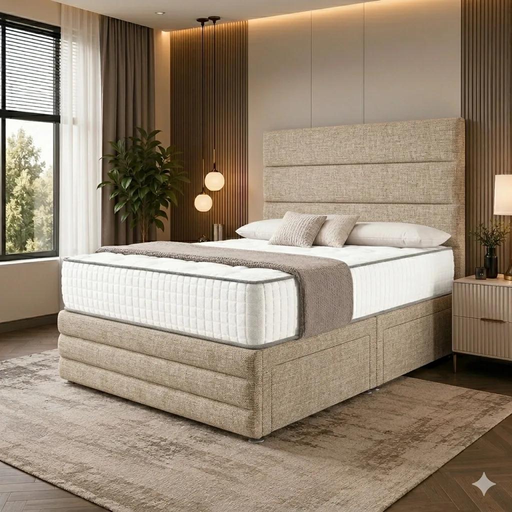 Emerald Luxe Divan Bed in Almond Coniston