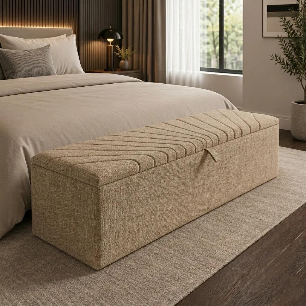 Emerald Stripe Ottoman Storage Box in Almond Coniston