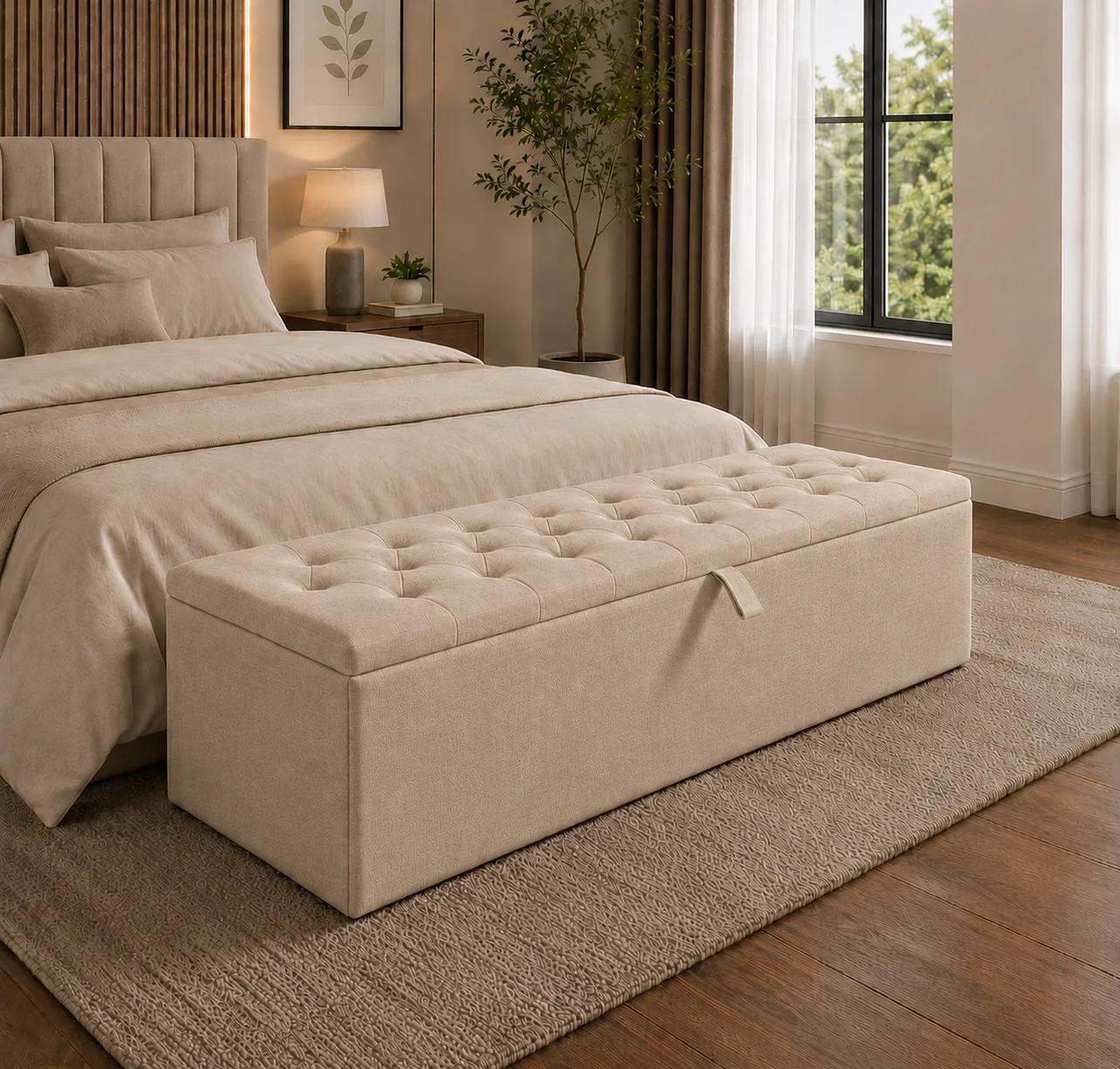 Majestic Chester Ottoman Storage Box in Almond Coniston