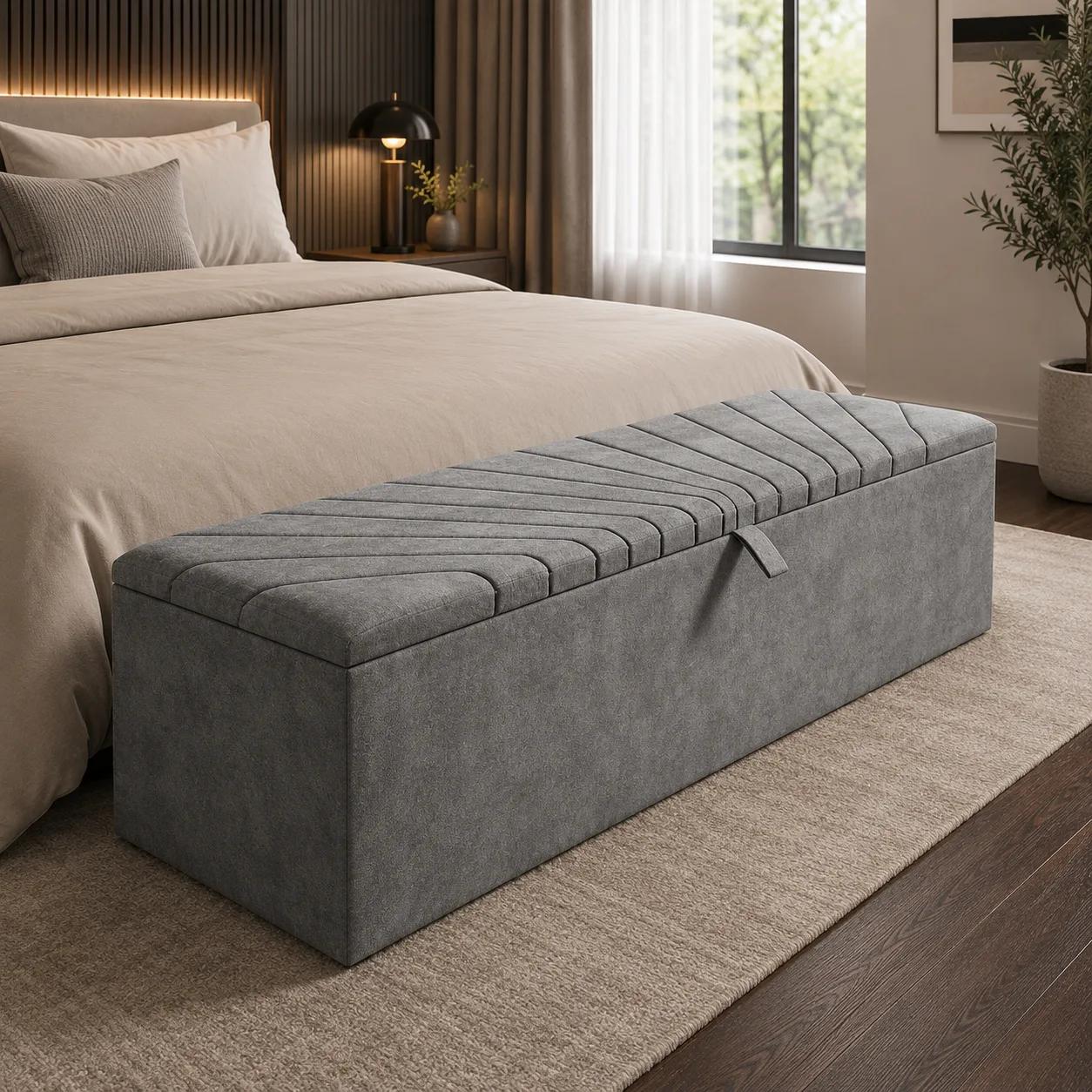 Emerald Stripe Ottoman Storage Box