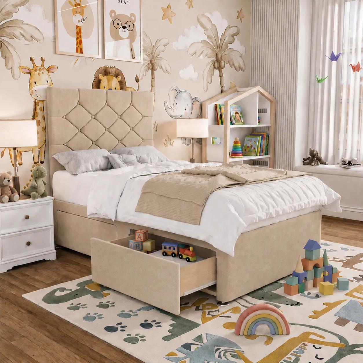 Diamond Tuft Kids Divan Bed in Almond Coniston