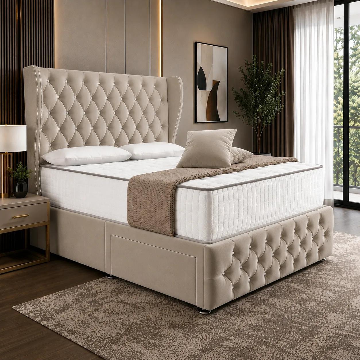 Blush Royale Wingback Bed in Almond Coniston